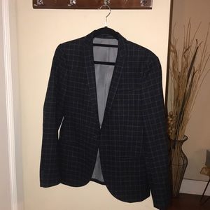 NÖAK Skinny Navy Blazer in Grid Check